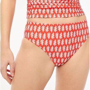 J. Crew Factory Womens Medium Mid-Rise Bikini Bottoms Red White Leaf Print NWT